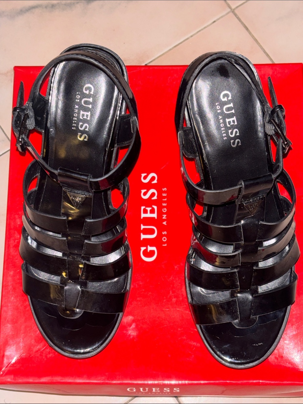 GUESS Black Multi-Strap Women's Sandals with Ankle Buckle